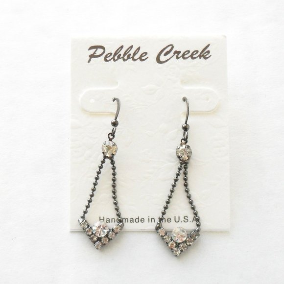 NEW - Dark Gray Crystal Earrings - Picture 2 of 2